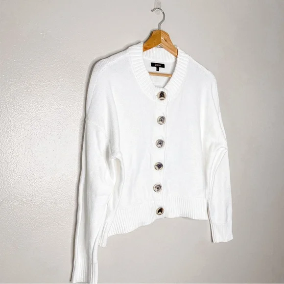 Quince Ivory 100% Organic Cotton Button Front Cropped Cardigan Sweater - Picture 3 of 8